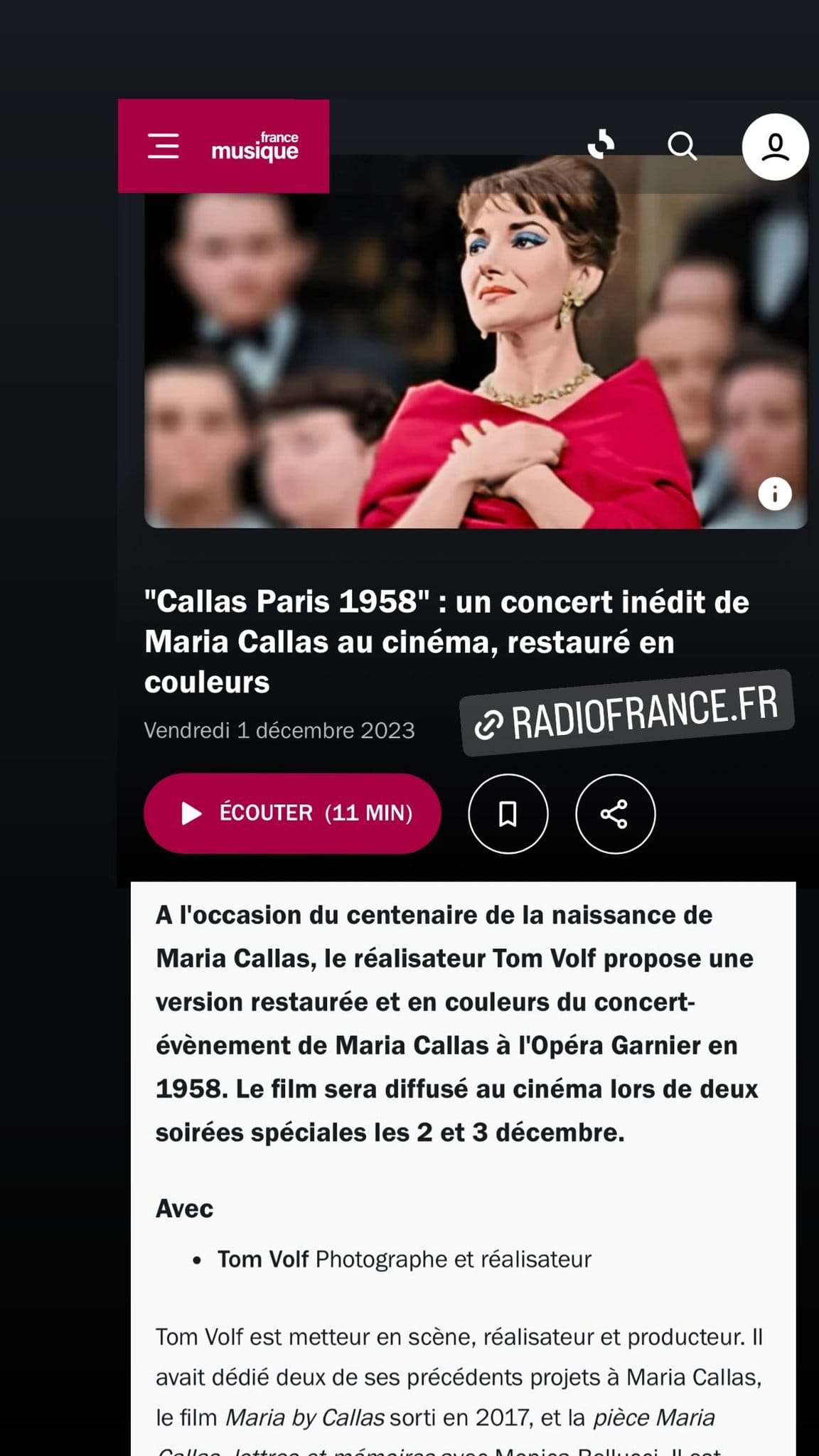 France Musique — Callas Paris 1958, concert inédit restauré en couleurs