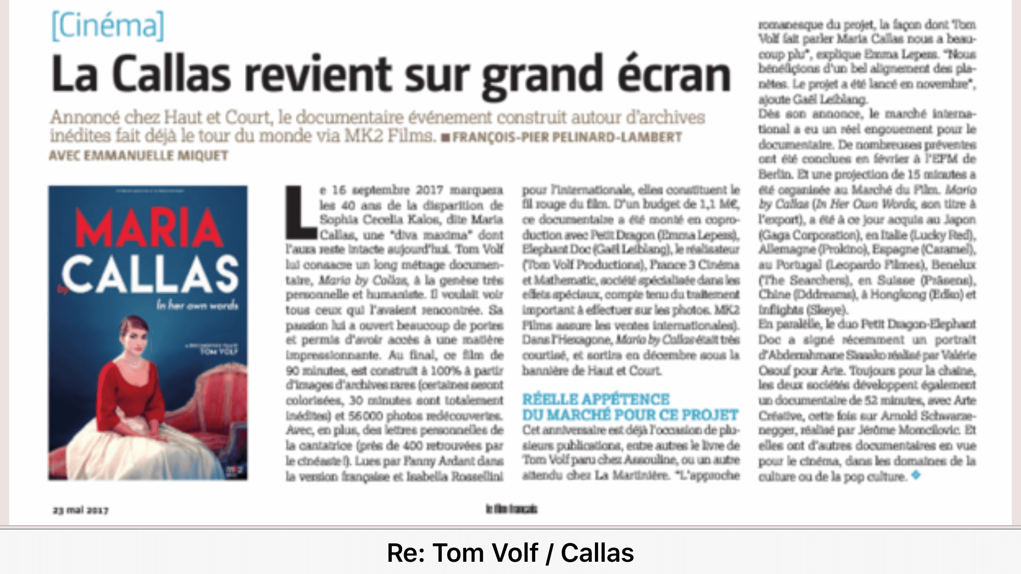 Le Figaro Cinéma — La Callas revient sur grand écran